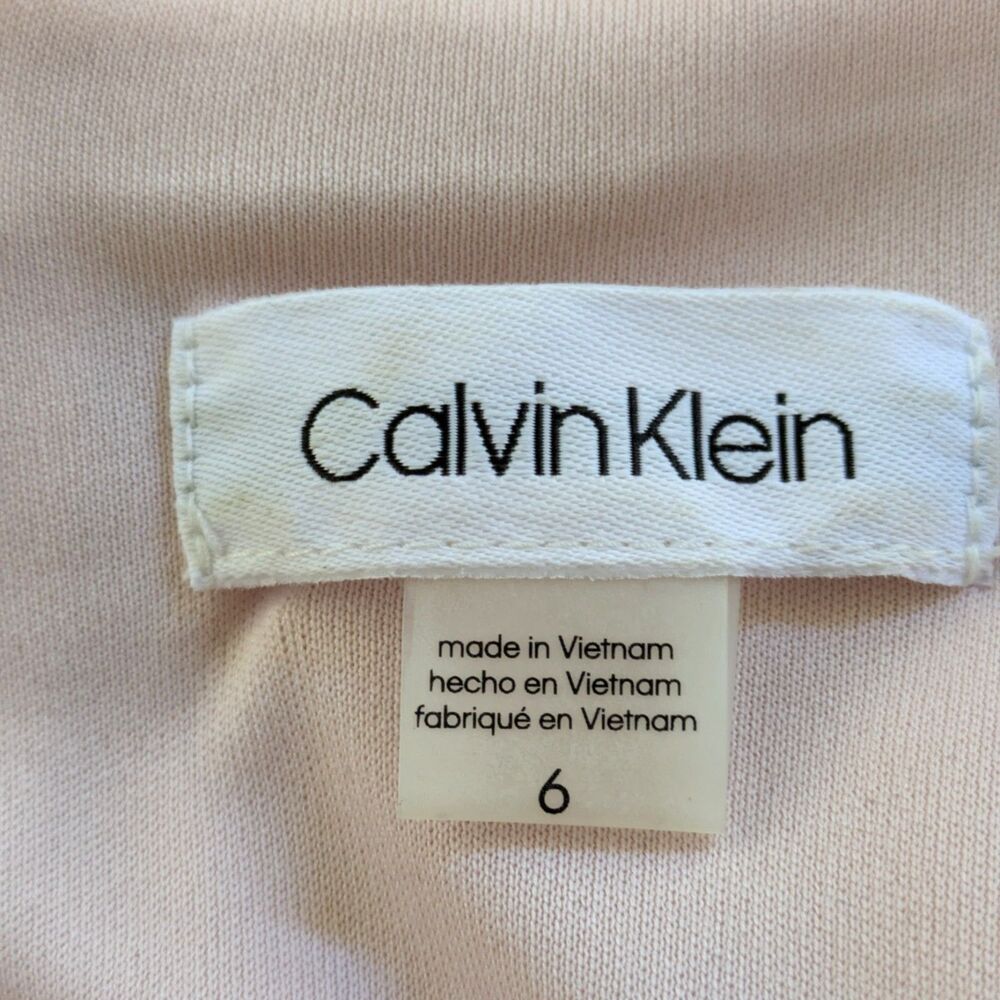 Calvin Klein Blush Pink Chiffon Bell Sleeve Sheath Dress Size 6 Button Detail - Picture 7 of 15